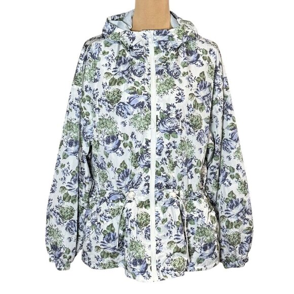Levi's Mavis Trapeze Windbreaker Jacket Sz.M Floral Hooded Outdoor Packable - Picture 1 of 14